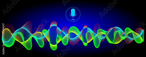 Voice Recognition with a microphone and sound waves - illustration