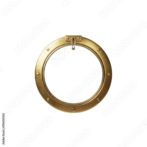 Brass porthole on black background