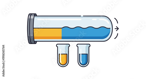 Chemical Mixture Process Icon: Illustration of Liquids Being Combined in a Laboratory Test Tube Showing Components and Flow