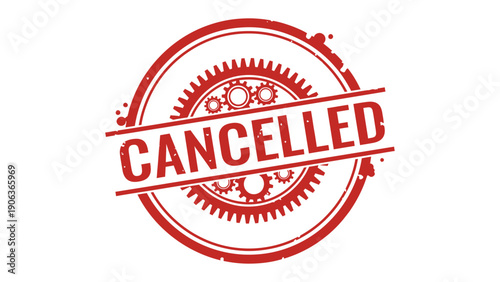 Cancellation Stamp: A bold red cancellation stamp with the word CANCELLED prominently displayed, the seal suggesting a formal declaration. 