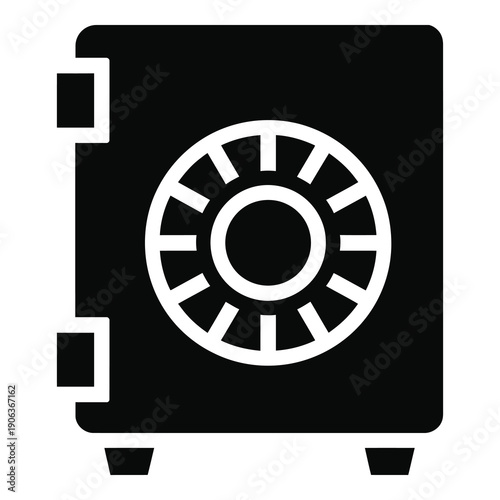 Simple black safe box with white dial and handle icon icon
