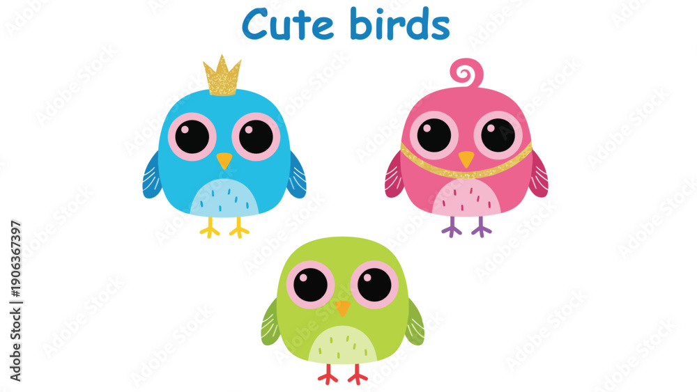 Obraz premium Cute birds vector illustration on transparent background with colorful design