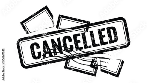 Cancellation Stamp: A bold, grunge-style stamp emphatically declares 'CANCELLED', evoking a sense of finality and administrative process. The design suggests a vintage aesthetic. 