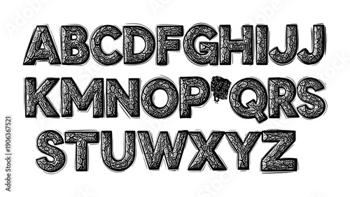 Alphabet Set: A stylish alphabet set, meticulously crafted in a textured style. Each letter showcases unique textures