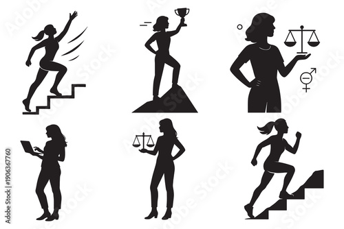 Women Success and Achievement Empowerment Silhouette Vector