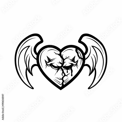 Broken heart with wings illustration symbol of pain and resilience