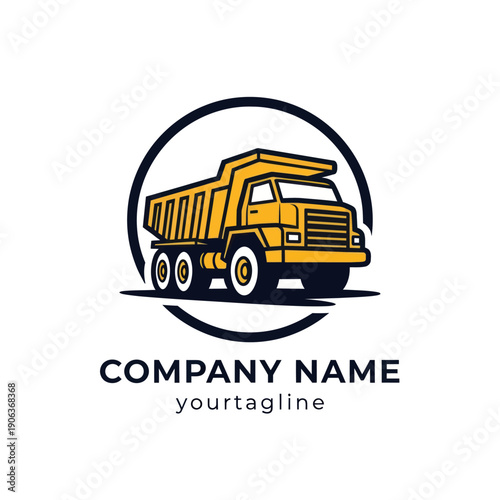 Yellow Dump Truck Logo Design Template.