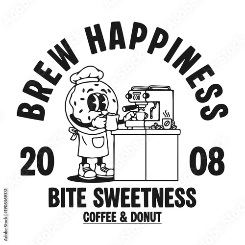 funny cartoon character of donut and coffee Graphic Design for T shirt Street Wear and Urban Style