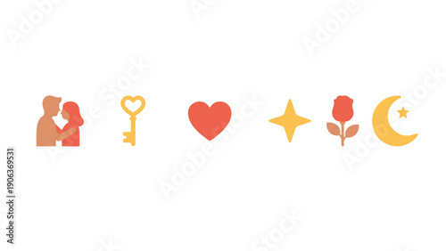 Heart icon set with love symbols on transparent background