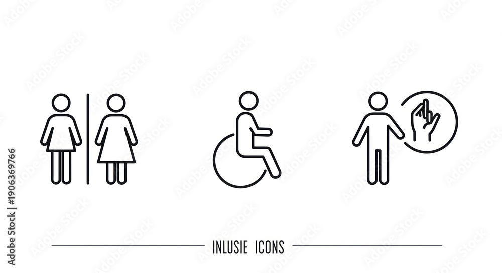 Fototapeta premium Inclusive Icon Set - Restroom, Accessibility, and Sign Language.