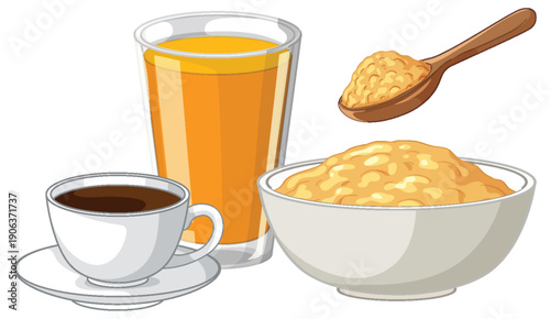 Healthy Breakfast Set with Oatmeal Orange Juice and Black Coffee