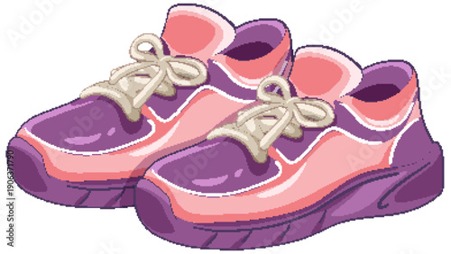 Pair of Pink and Purple Athletic Running Shoes Vector Illustration