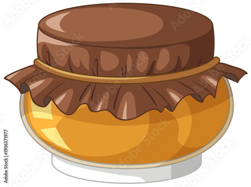 Vector Illustration of a Glass Honey Jar with Brown Fabric Lid