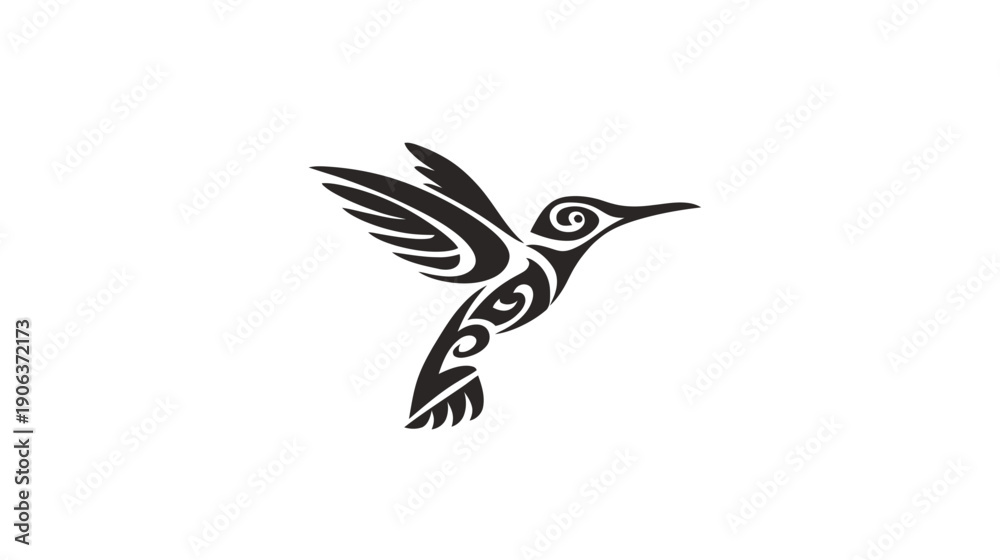 Obraz premium Black and white hummingbird icon illustration isolated on white background