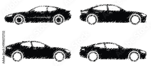 Modern sports car sketch set showing front side rear and perspective views professional detailed elegant stylish automotive vector drawing collection