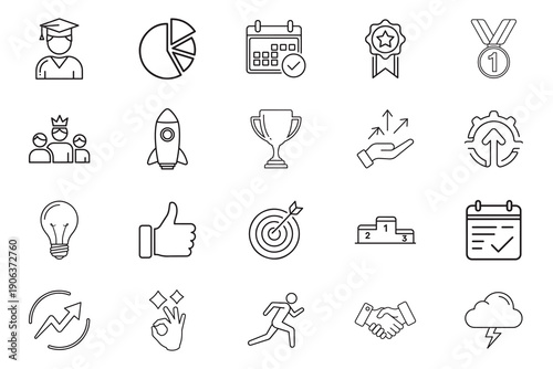 Success web icons line art icon set. leadership, winner, challenge, prize, award, achievment, planing collection. Vector illustration.