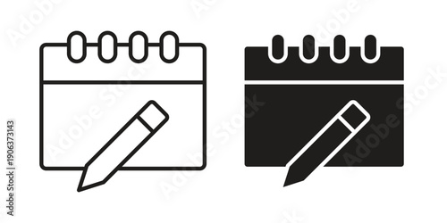 Calendar pen icons vector. Line and glyph design with editable stroke