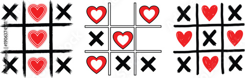 Fun Valentine's Day Tic-Tac-Toe Game Illustration with Hearts and Xs