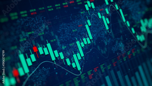 Photos Abstract digital candlestick chart with global financial data and map background, perfect for trading, forex, crypto, and investment presentations