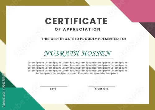 Certificate of Appreciation: A meticulously designed certificate, perfect for honoring outstanding achievements and contributions, with a clean and modern aesthetic. 
