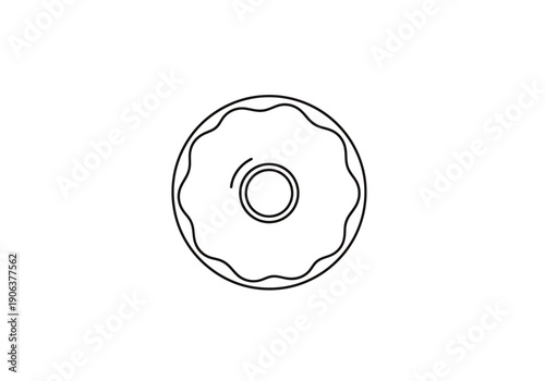 Simple linear drawing of a round cake with a hole in the center on a white background representing a minimal pastry icon or design element