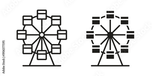 Ferris wheel icons vector. Line and glyph design with editable stroke