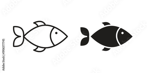 Fish icons vector. Line and glyph design with editable stroke