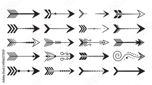 Tribal and ethnic arrow design elements for bohemian branding projects, adventure travel marketing, outdoor recreation graphics, and cultural storytelling applications