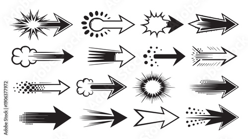 Dynamic motion arrow effects for speed and energy concept illustrations, action-oriented marketing materials, and performance-driven infographic visualization projects