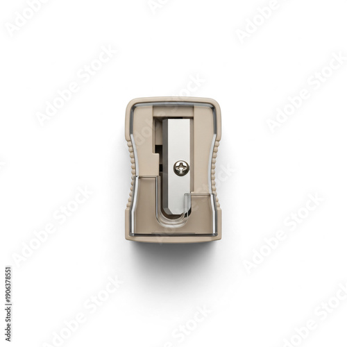 Top View of Beige Plastic Pencil Sharpener