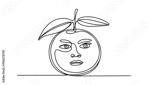 One continuous line illustration of an Clementine fruits, isolated on white background.