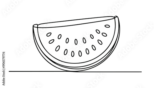 One continuous line illustration of an Watermelon slice, isolated on white background.