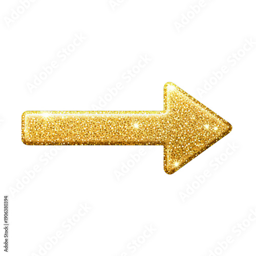 Glittery gold arrow isolated on transparent background