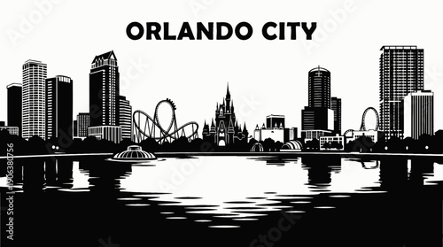 orlando city skyline urban architecture downtown landmark travel tourism america usa landscape metropolitan business culture modern historic destination famous district with theme park lake florida