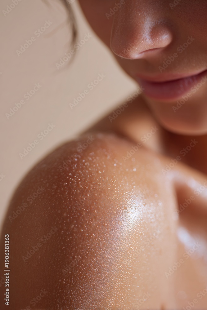 Fototapeta premium Radiant glow on smooth skin macro close-up for skincare design