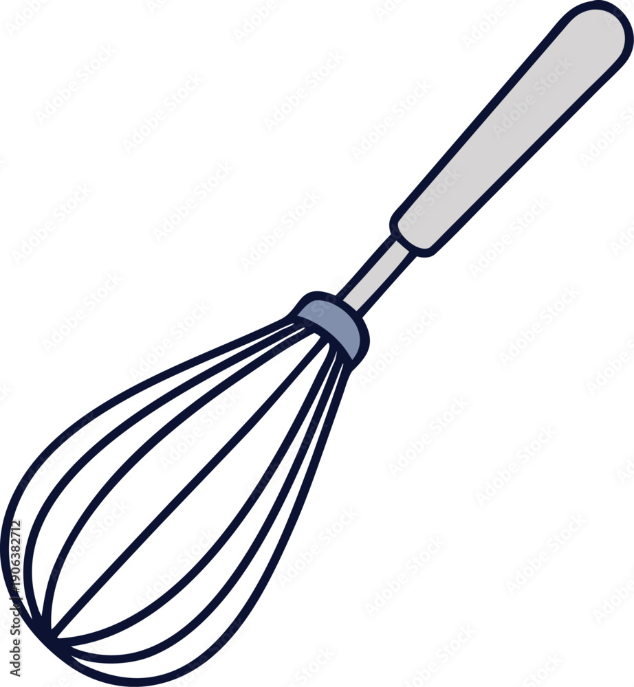 Fototapeta premium A simple illustration depicts a blue and silver balloon whisk kitchen utensil