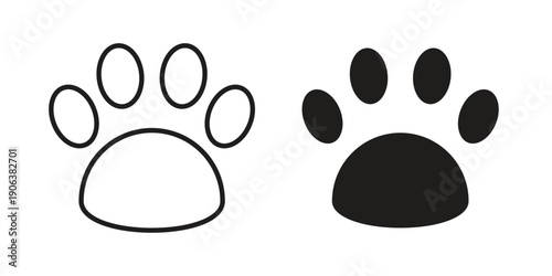 Paw icons vector. Line and glyph design with editable stroke