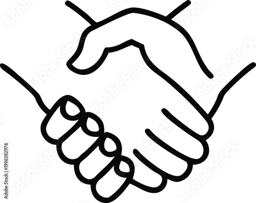 A simple black and white line drawing depicts two hands in a