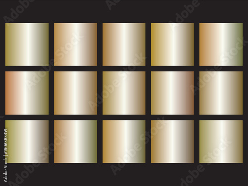 Gradient gold color swatches collection in rectangular layout with metallic sheen