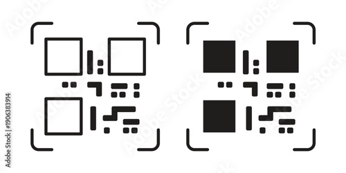 Qrcode icons vector. Line and glyph design with editable stroke