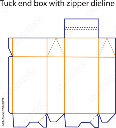 Tuck End Box with Zipper Dieline Vector Template for Secure Retail Packaging and Perforated Opening Design