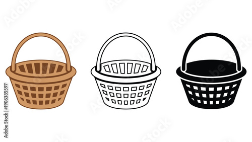 Three different styles of woven baskets are displayed.