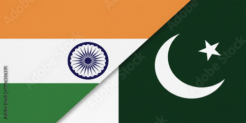 India and Pakistan National Flags Concept Illustration Showing Diplomatic Relations, Border Division, Political Tension, Independence, and South Asian International Symbolism