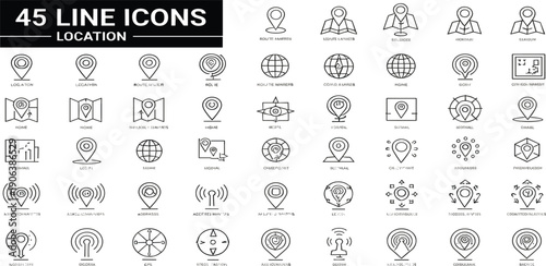 Location and Navigation Line Icon Set with Map Pins, GPS, Directions, Routing, Tracking, and Geolocation Symbols for Web, App, and UI Design