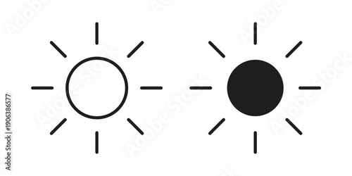 Sun icons vector. Line and glyph design with editable stroke