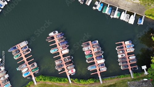 Aerial Marina with Docked Boats in Danbury, Connecticut