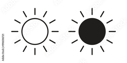 Sun icons vector. Line and glyph design with editable stroke
