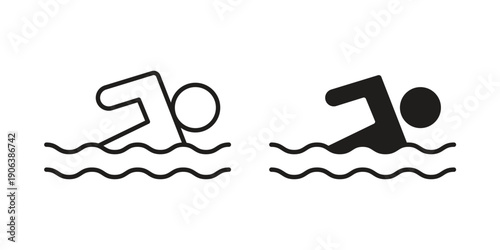 Swimmer icons vector. Line and glyph design with editable stroke