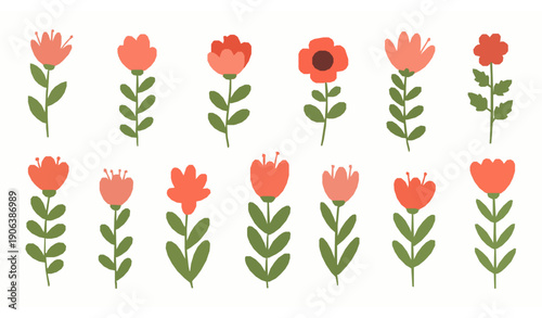 Playful colorful floral and leaf flat illustration vector collection