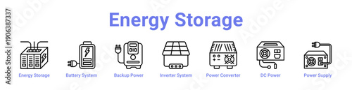Energy Storage Icon Banner and Collection